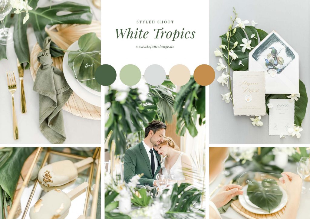 White Tropical - Moodboard vom Styled Shoot für Blogbeitrag zum Thema individuelles Hochzeitskonzept